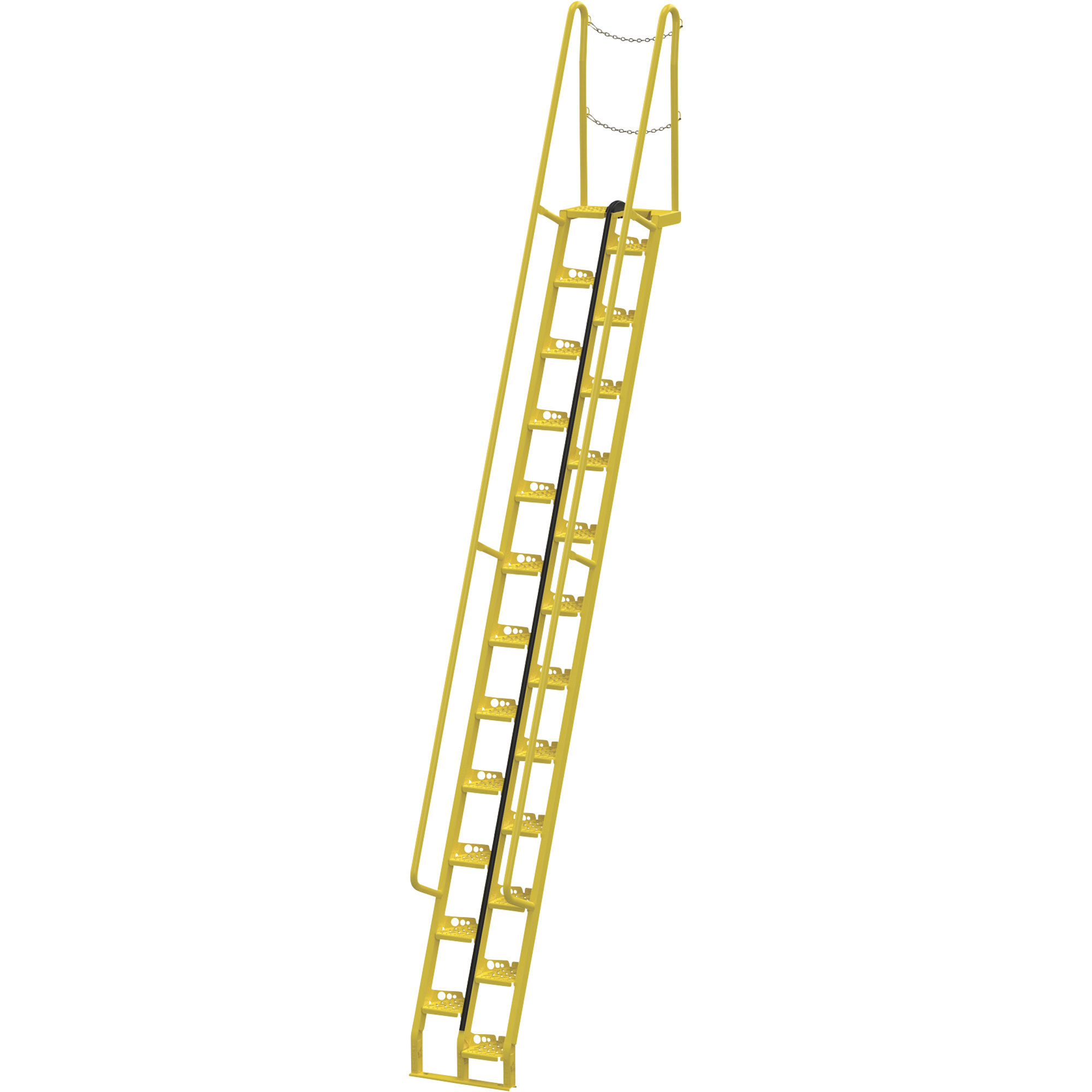 Vestil Steel Alternating-Tread Stairs, 68°, 78-3/8in. x 23-1/2in. x 209-7/8in., 350-Lb. Capacity, Yellow, Model# ATS-14-68